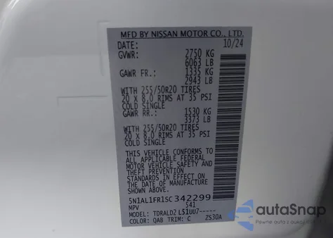 2025 Infiniti Qx60 Luxe from USA, damaged, VIN 5N1AL1FR1SC342299
